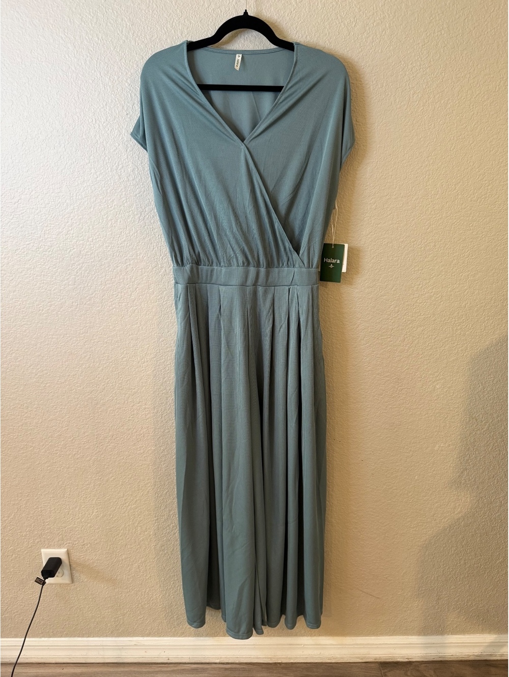 Halara XL Petite V Neck Short Sleeve Pocket Wide Leg Flowy Waffle Jumpsuit